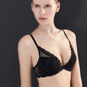 NWOT Natori Feathers Contour Plunge Bra Size 32C in Black